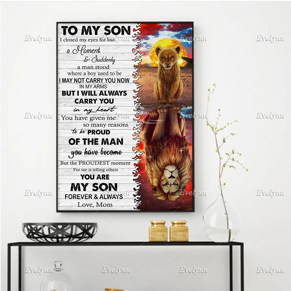 

The Lion King To My Son Retro Poster For Son From Mom Poster Lion Wall Art Prints Home Decor Canvas Unique Gift Floating Frame