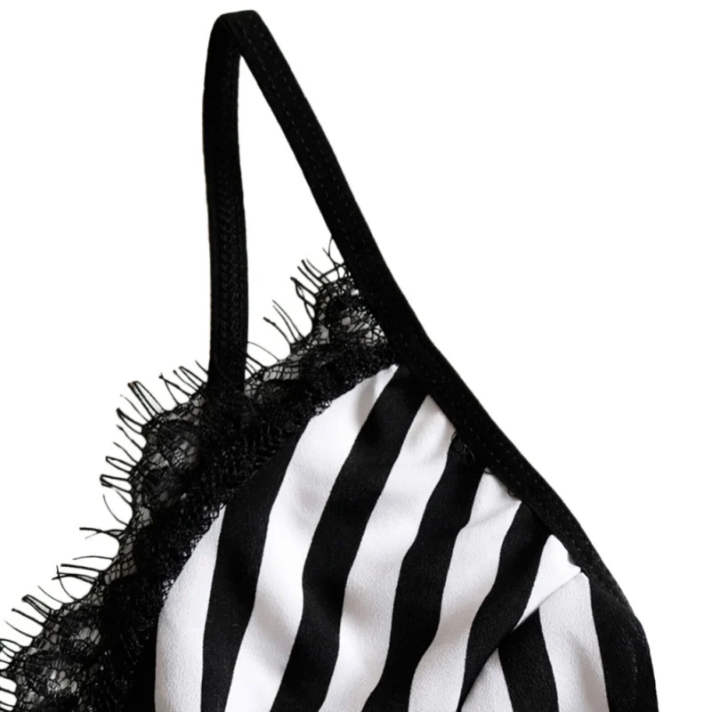 Sexy Women Lace Underwear Cross Back Backless Bodysuit Fashion Female Striped Sleepshirt Sleep Bodysuits |