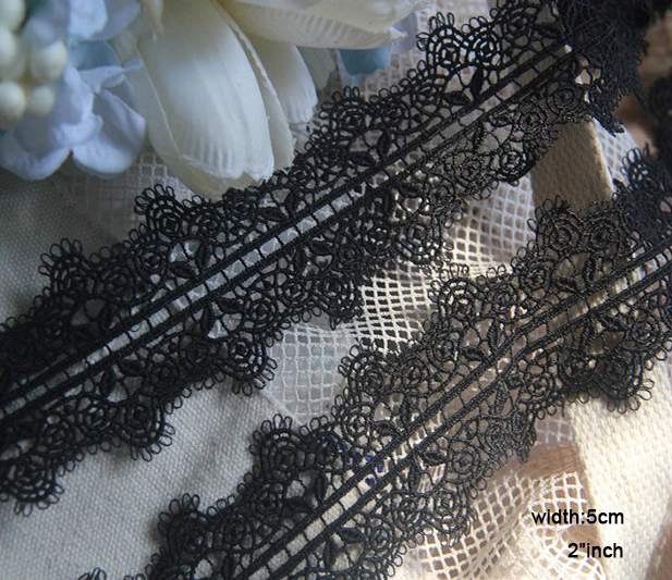 

1Yard Width:5cm (2"inch) Embroidery Lace Water Soluble Lace Black Dress Decorative Lace for Sewing Decoration(KK-684)