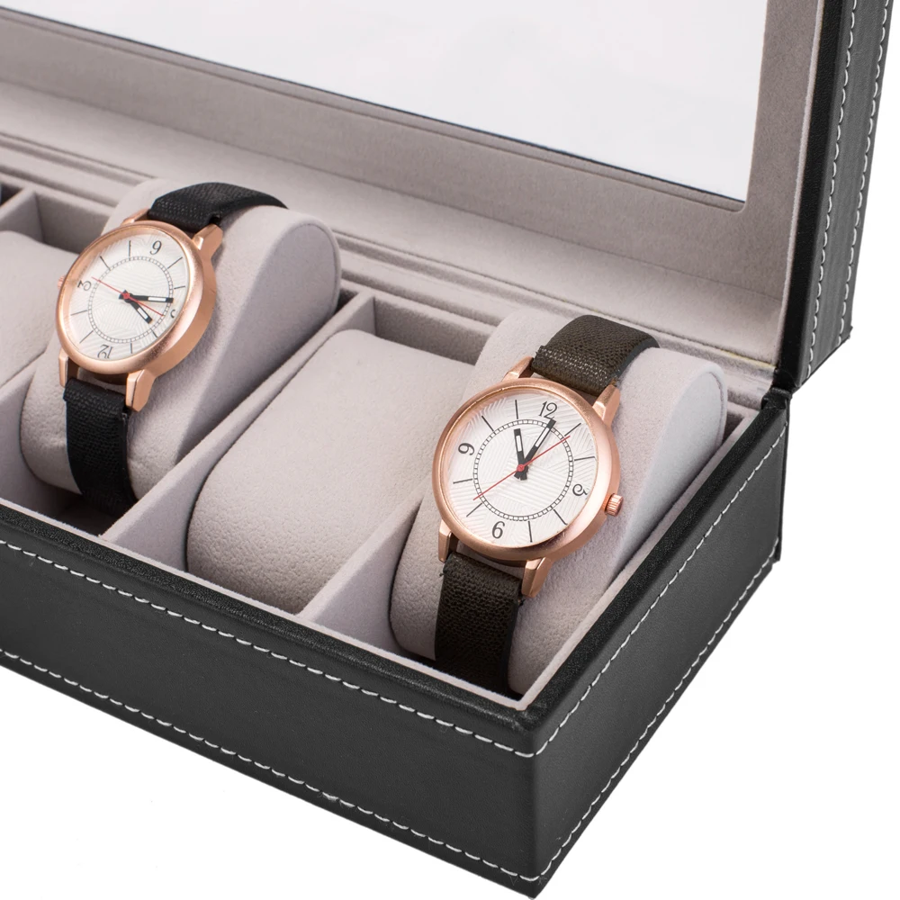 

US Warehouse6 Compartments High-grade Leather Watch Collection Storage Box Black USA Drop Shipp