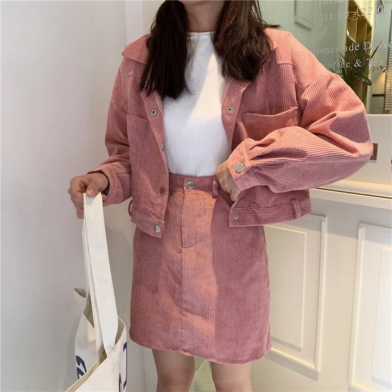 Женский вельветовый комплект из двух предметов короткая Вельветовая куртка и