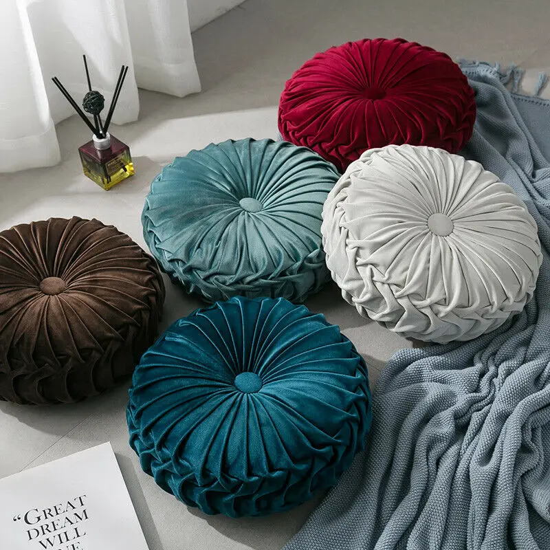 

Velvet Pleated Futon Round Floor Cushion Pillow Pouf Throw Home Sofa Decor 33x11cm