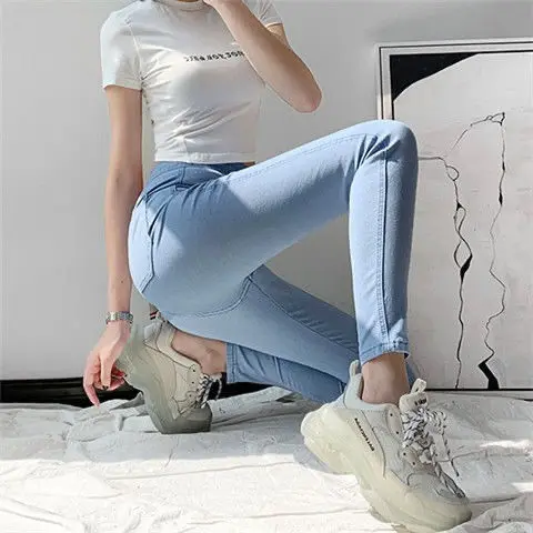 

Woman Jeans Pants High Waist Stretch Skinny Tappered Pants Autumn Long Pants