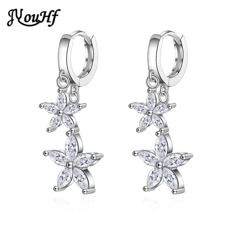 

JYouHF 2020 Elegant 925 Sterling Silver Crystal Drop Earrings for Women Cubic Zircon Flower Earring Female Wedding Party Jewelry