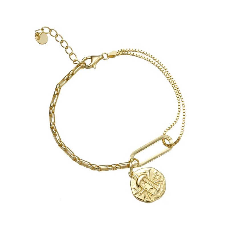 

18K Gold Pendant 925 Silver Jewelry Asymmetry Bracelet Bijoux Minimalism Bangles Vintage Boho Joyas Silver Bangles For Women
