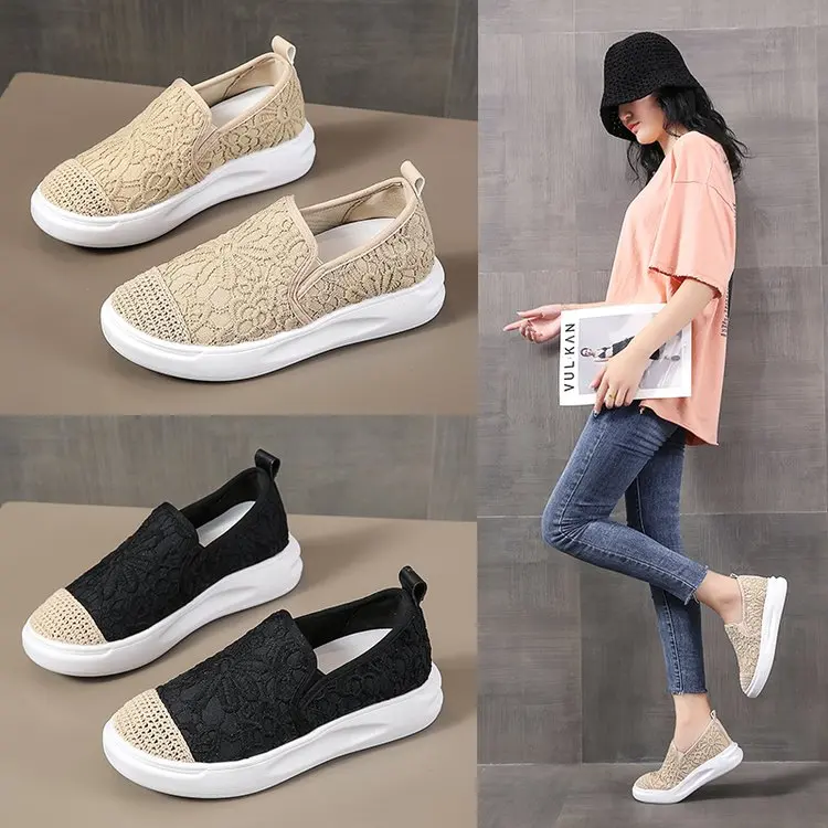 

Women's shoes 2021 fashion spring and autumn casual white shoes hollow lace canvas hollow breathable platform shoes women's shoe