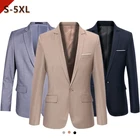 Мужской приталенный офисный Блейзер, модный однотонный мужской костюм, куртка, свадебное платье, пальто, повседневный деловой мужской костюм, пальто 2021 S-5XL