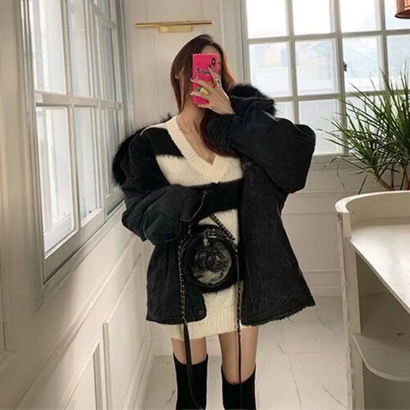 Женский свитер в белую и черную полоску WSYORE свободный трикотажный пуловер с