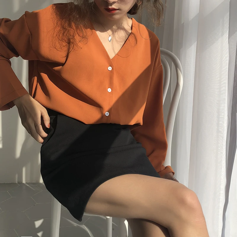 

Blouses Women V-Neck Soft Chiffon All-match Blouse Womens Korean Style 2022Tops Casual Elegant Office Lady Shirts Simple