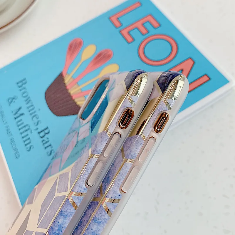 Роскошный глянцевый мраморный чехол для телефона iPhone 12 mini 11Pro X XR XS Max 7 8 6 6S Plus с покрытием геометрической линии из мягкого TPU на задней панели.