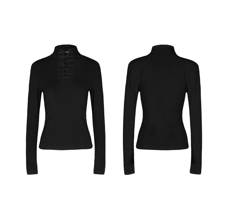 Панковские женские готические топы с высоким воротом и длинными рукавами Cheongsam PT