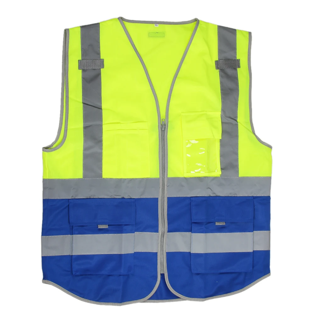 yellow and blue Hi-Vis жилет безопасности W/Zipper Светоотражающая куртка безопасности жилет 4 кармана пальто безопасности рабочая одежда 73 см - Цвет: yellow and blue