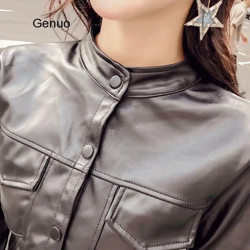 Женский комплект из 2 предметов куртка искусственной кожи с длинным рукавом и