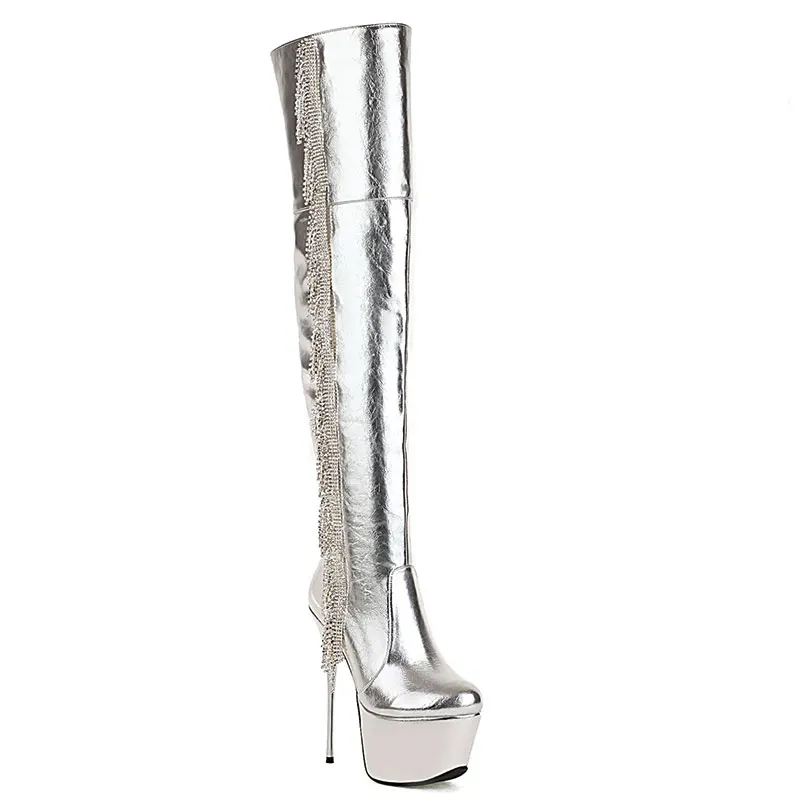 Женские высокие ботинки на платформе sgesвье с блестящими кисточками для ночного