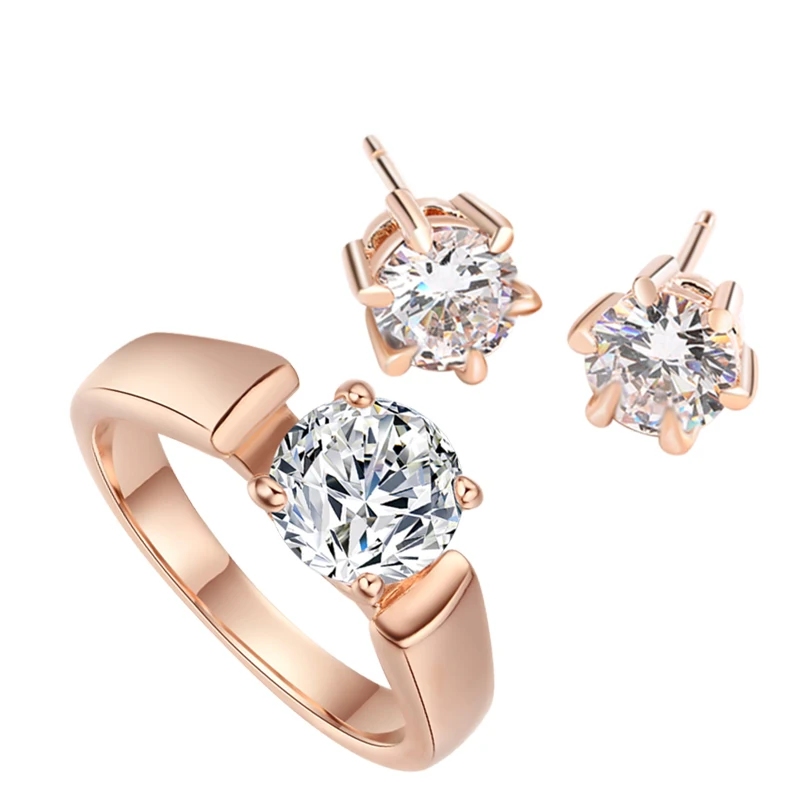 ZHOUYANG Свадебные Ювелирные наборы для женщин CZ обручальные серьги кольцо розовое золото серебряный цвет