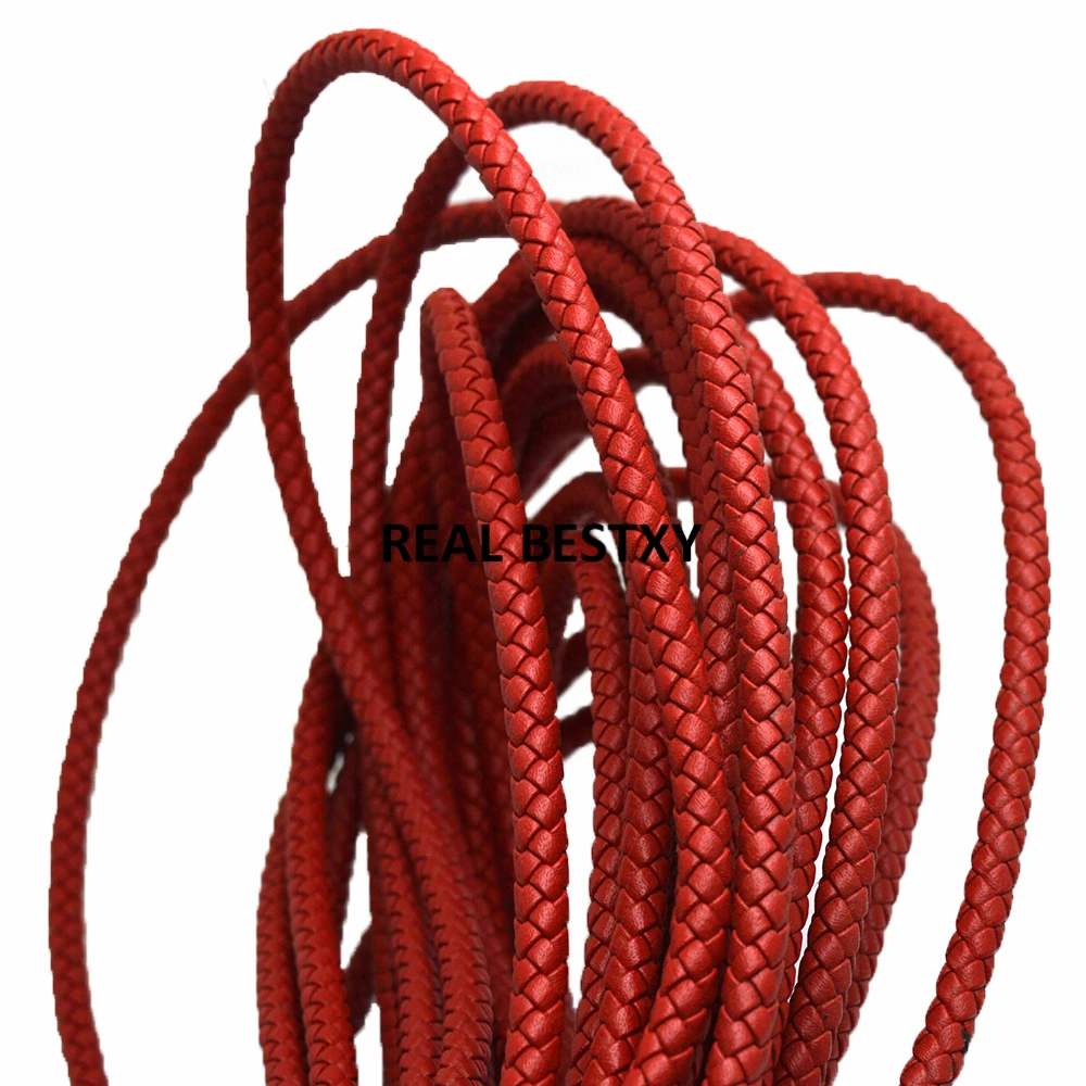 2 м/лот около 5 мм красный круглый плетеный кожаный шнур веревка для женщин и