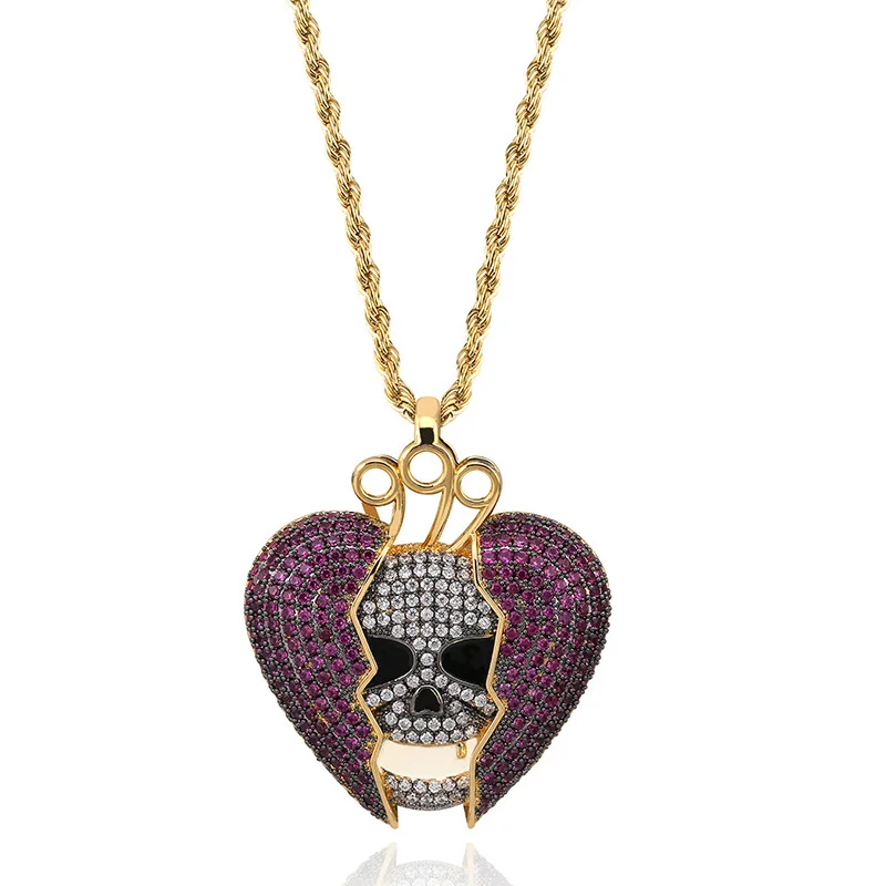 

Hip Hop Juice Wrld Same Paragraph Devil Skull Heartbreak Pendant Solid AAA Cubic Zircon Necklace Jewelry