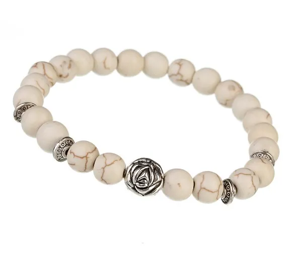 8 мм эластичная нить рейки Сплав Роза молитва Йога браслет Желтый Красный Белый