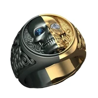 retro punk gothic style two tone metal skull rings for men domineering rock party biker jewelry