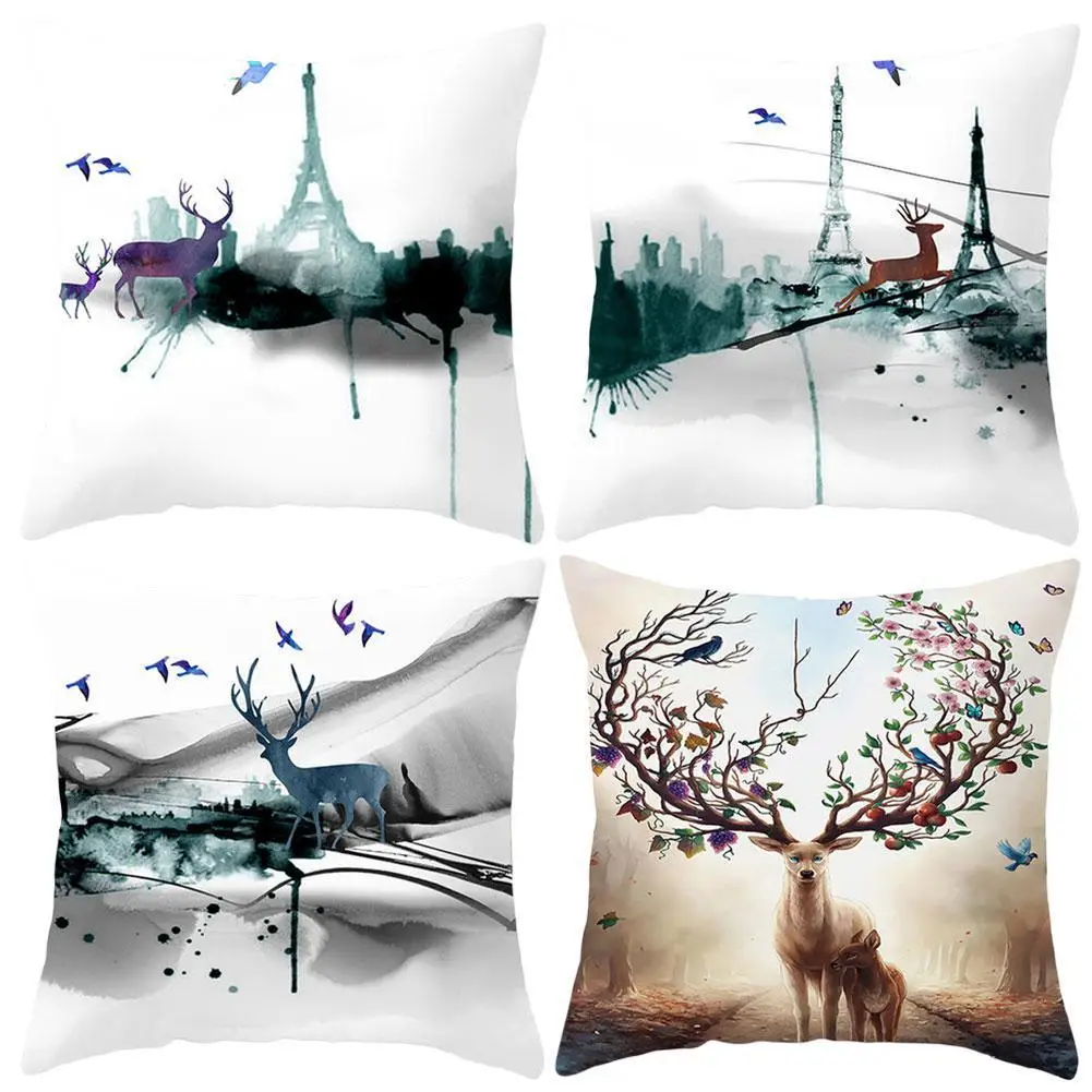

Animal Christmas Deer Forest Printed Cushion Cover Polyester Pillow Cover Decorative For Sofa Car Chair Home Decor 45X45CM