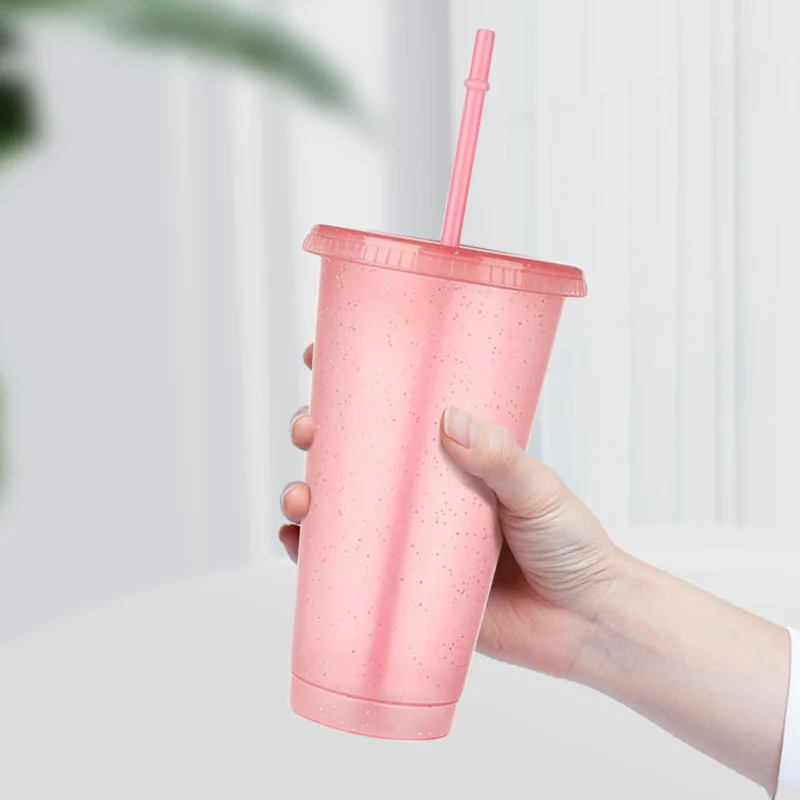 

Reusable Flash Powder Tumbler Water Cups With Lid Matte Finish Plastic Cold Coffee Mug Summer Party Gift