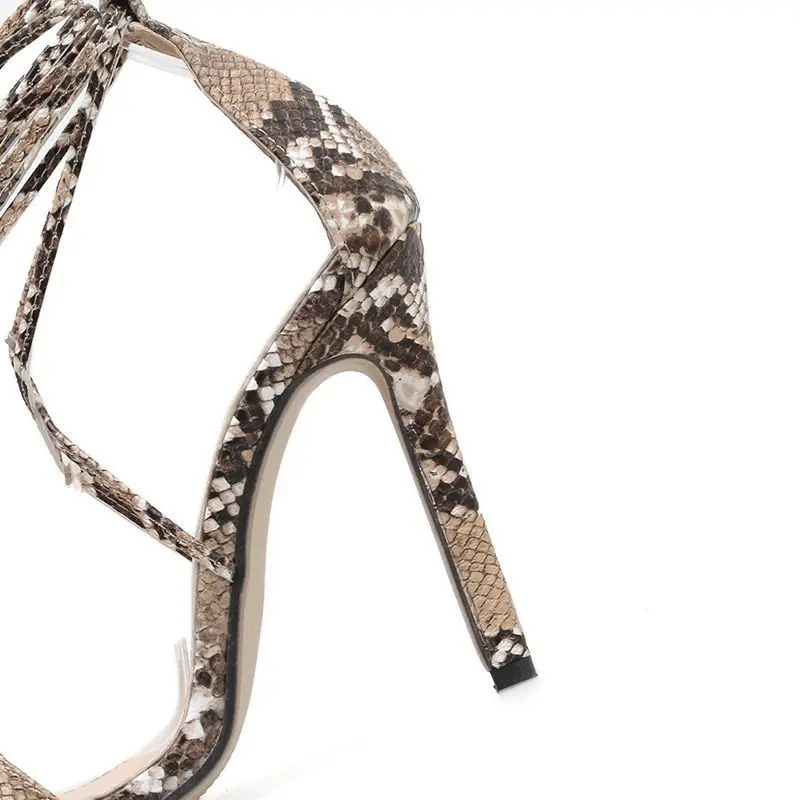 

IPPEUM Women's Sandals 2021 Open Toe Cross Straps Snake Print High Heel Sandals Summer Designer Shoes