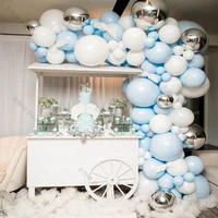 107pcs macaron blue balloons garland chain wedding birthday decoration matte white 4d silver ballon arch kit house moving decor