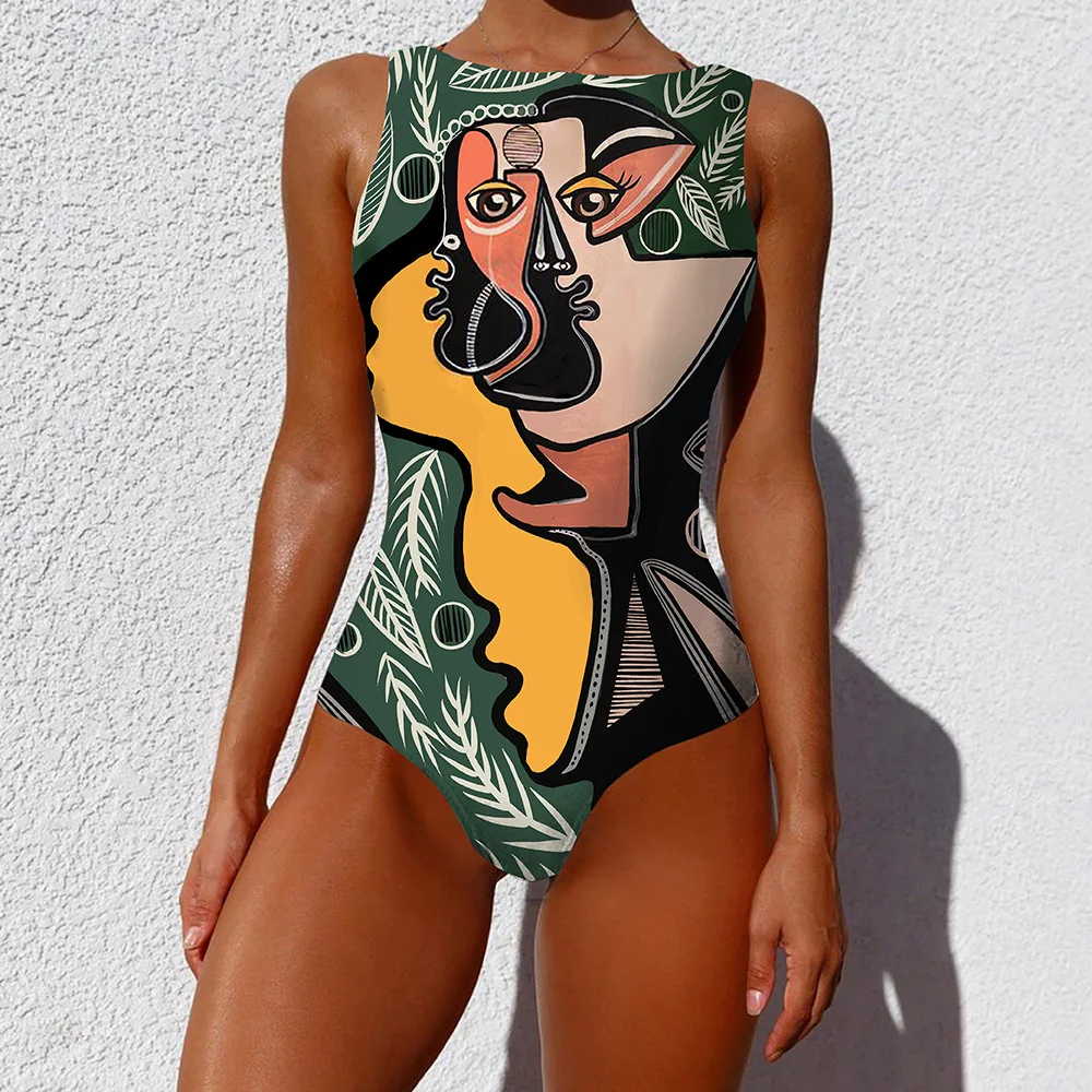 

One Piece Swimsuit Women Plus Size Swimwear Print Halter Monokini Sexy Backless Bathing Suit Wrap Beach Wear trajes de baño 2020