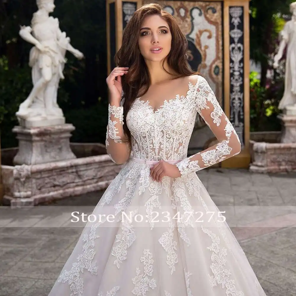 Vestido De Noiva длинные рукава винтажные Свадебные платья 2020 аппликации пуговицы шлейф