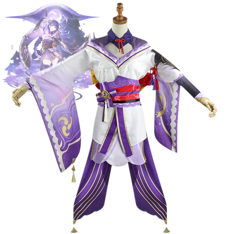 

Костюм для косплея Genshin Impact Beelzebul Raiden Shogun Ei, Женский комплект с топом и юбкой, колготки, аксессуары, костюм для Хэллоуина