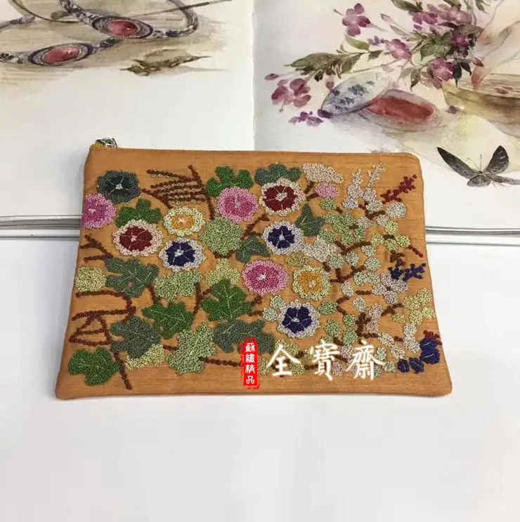 

Suzhou embroidery pure handmade suzhou embroidery exquisite gift seed-embroidered wallet
