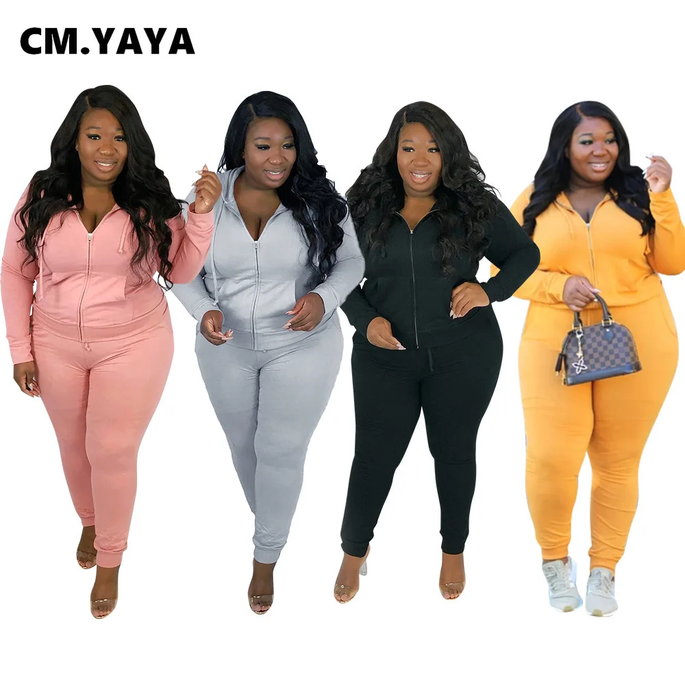 

Женский спортивный костюм CM.YAYA, спортивный костюм из двух предметов, прямые штаны, спортивный костюм для активного отдыха, L-4XL