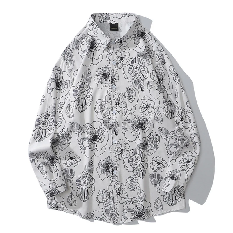 

Hawaiian 2021 Long Sleeve Oversize Blusas Shirt Harajuku Loose Summer Tops Women Man Big Flowers Print Blouse Hip-hop Streetwear