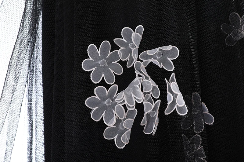 

[EAM] High Elastic Waist Black Embroidery Flower Mesh Long Half-body Skirt Women Fashion Tide New Spring Autumn 2021 1DD9221