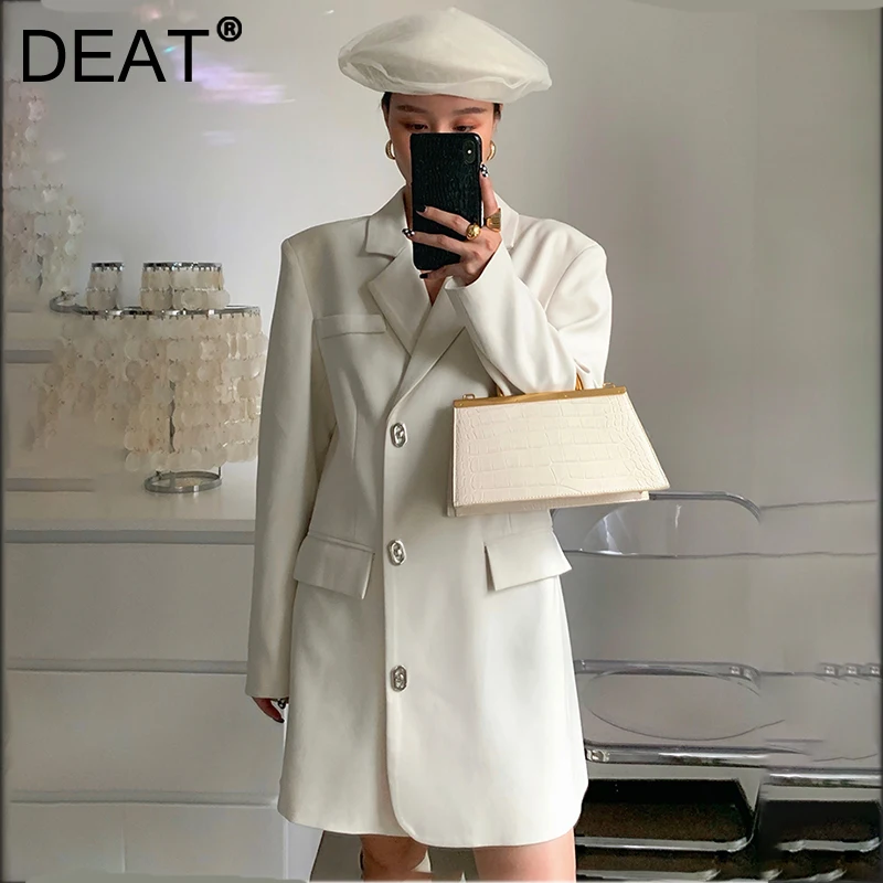 Женское платье на пуговицах DEAT, однотонное белое платье в Корейском стиле без талии и с карманами, модель 7I1850 на осень и зиму, 2021