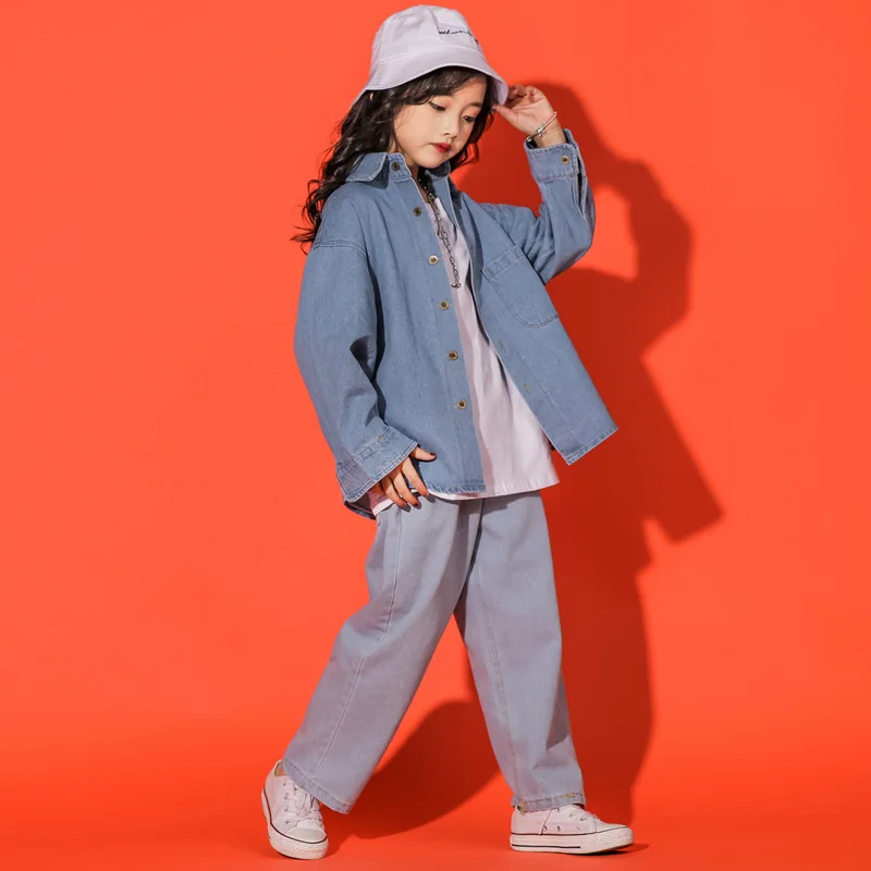 Детская крутая синяя джинсовая куртка пальто белая футболка топ одежда в стиле