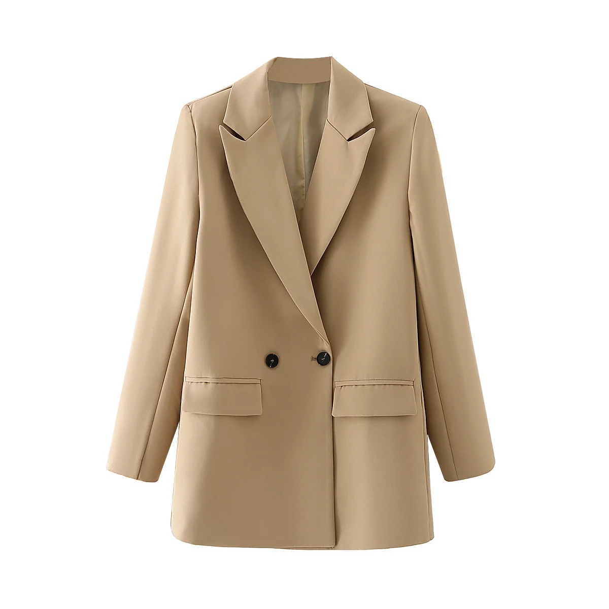 

Autumn and winter women's blazer jacket casual solid color double-breasted pocket decorative coat