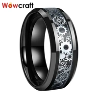 68mm black wedding band tungsten carbide rings for men women carbon fiber gears inlay polished shiny beveled edges comfrot fit