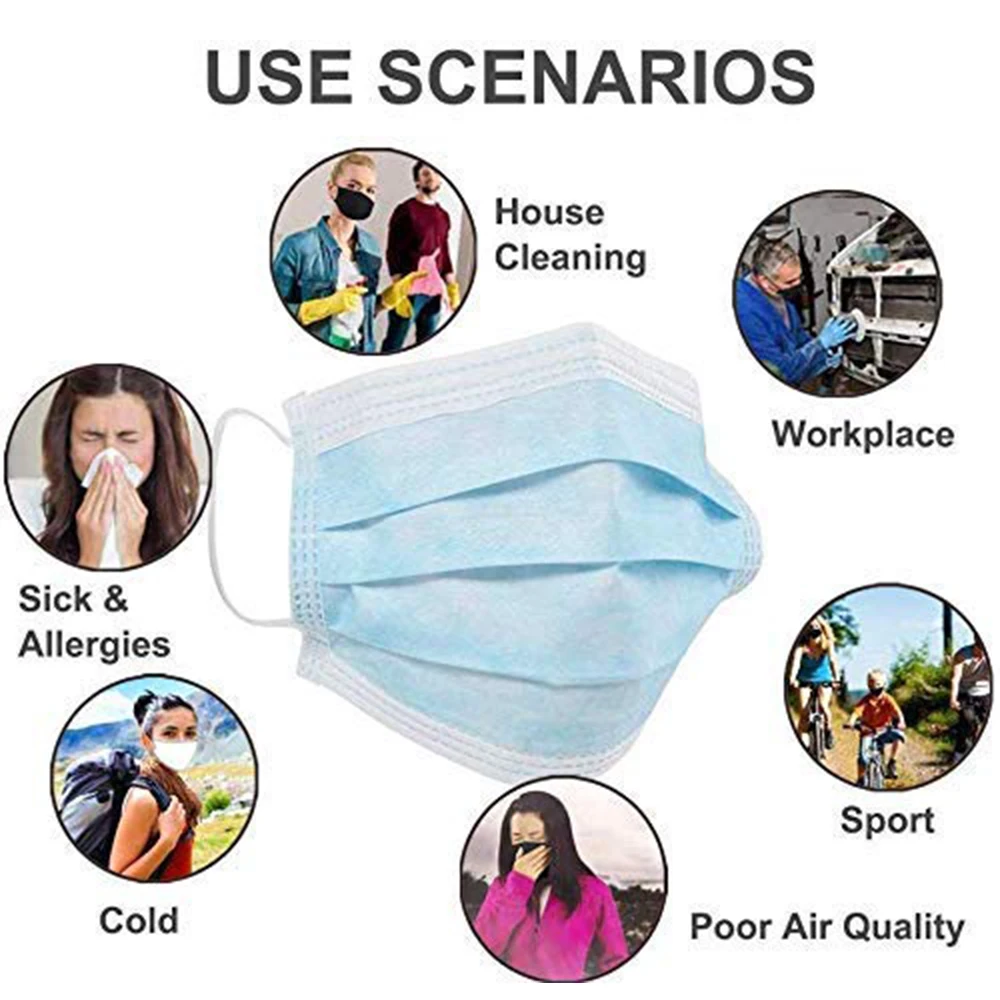 

500 PCS Mouth Mask 3 Ply Disposable Medic Face Mask Nonwoven Protection Mask Anti Dust Masks Filter Breathable Surgical Mask