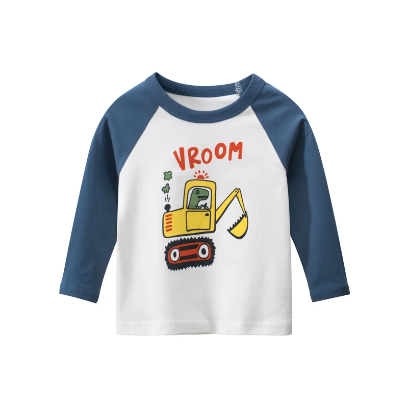 

Children’s Cartoon Excavator Long-sleeved T-shirt Boy’s Autumn Korean Round Neck Pullover Top Cartoon Print Tee Shirts