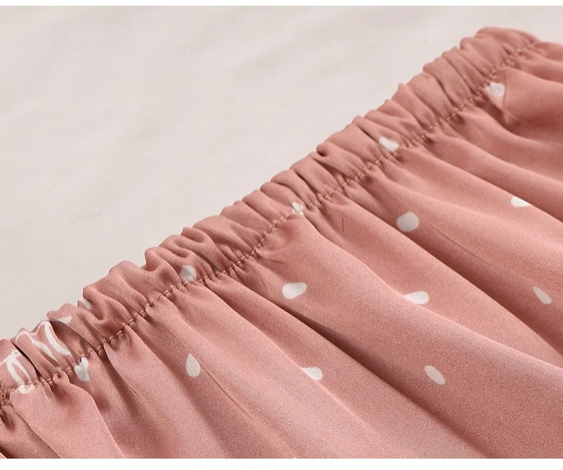 

Women Satin Sleepwear Print Polka Dot Pyjamas Loose 5PCS Pajamas Suit Casual Nightwear Sexy V-Neck Sleep Set Home Clothing