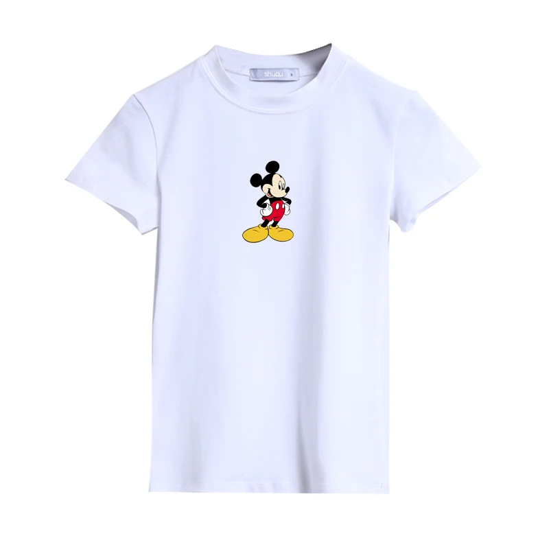 

Cartoon Mickey Mouse T-shirt Women's Summer Slim Pure Cotton Half Turtleneck Korean Clothes Women Tshirt Funny T Shirts Kyku