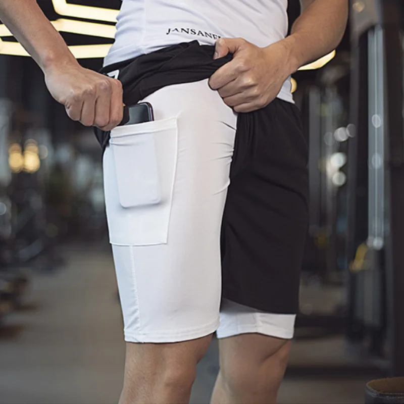 Шорты мужские спортивные двухслойные дышащие эластичные быстросохнущие для