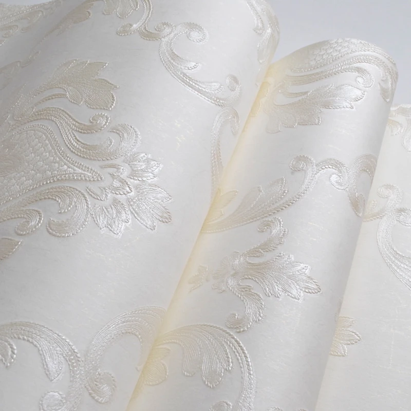 Белая рельефная Дамасская настенная бумага обычная однотонная текстура