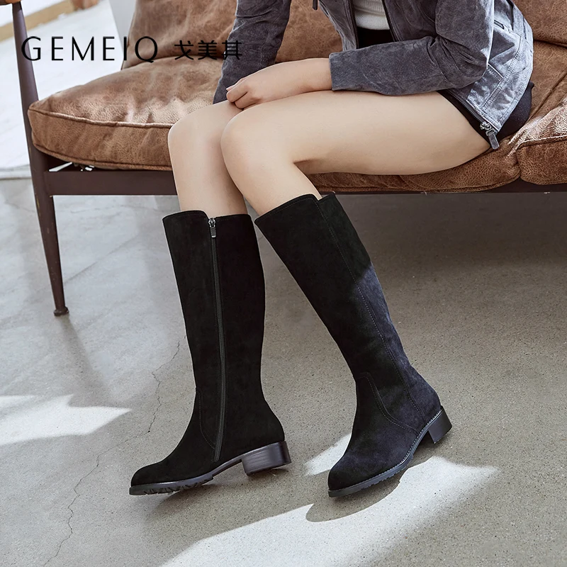 GEMEIQ/2019 г. зимние женские сапоги теплые и бархатные высокие на молнии сбоку