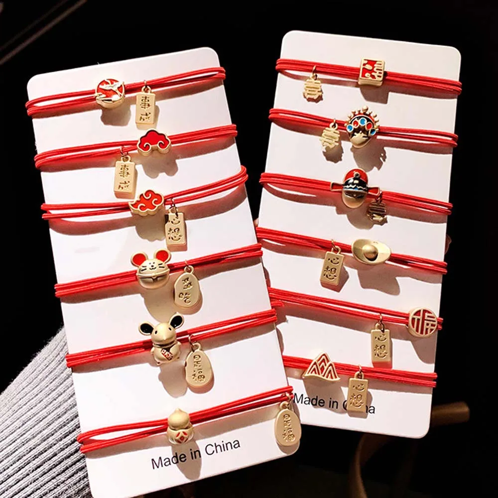 

New Year Gift Cartoon Personality Headdress Congratulations Hair Ring Auspicious Blessing Hair Rope Rubber Band Hair Accessories