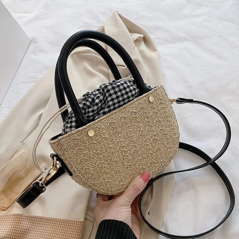 

Summer Mini Saddle Straw Beach Bag Bags for Women 2021 Luxury Fashion Trends Shoulder Purses and Handbags Rattan Clutch