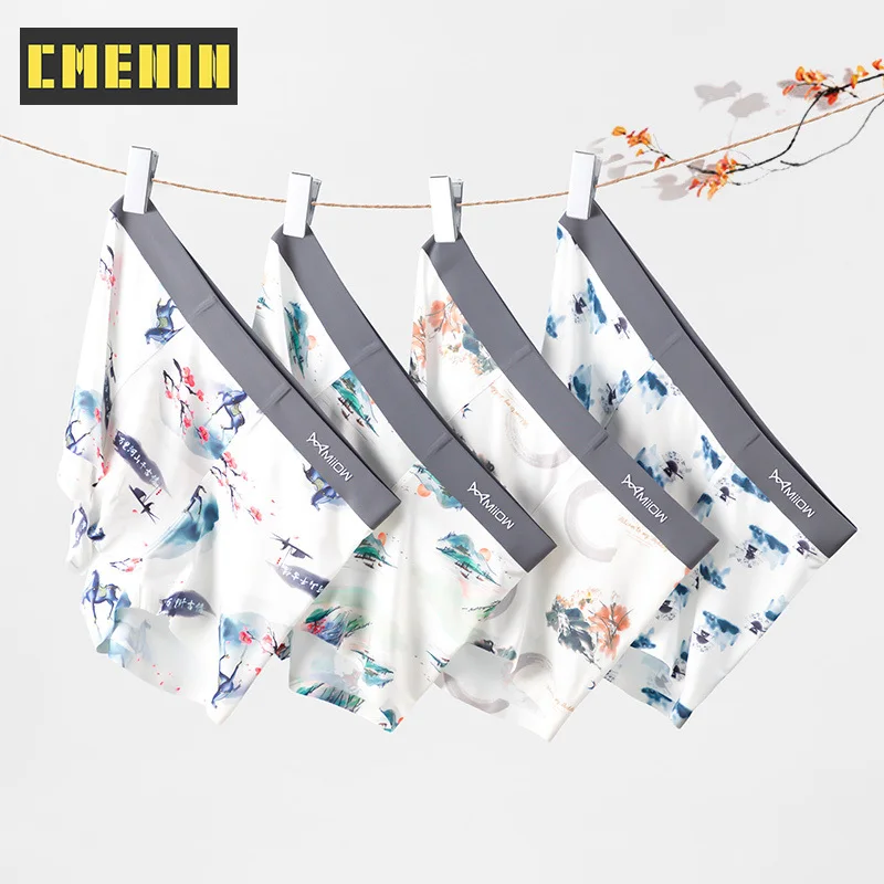 

2022 4Pcs Print Men Underwear Boxer Shorts Transpatent Ice Silk Breathable Quick Dry Male Panties Boxershorts Underpants New