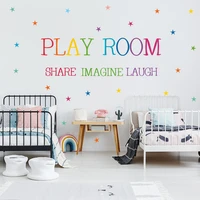 colorful stars pattern play room wall sticker kids bedroom decoration wallpaper english proverbs removable wall stickers
