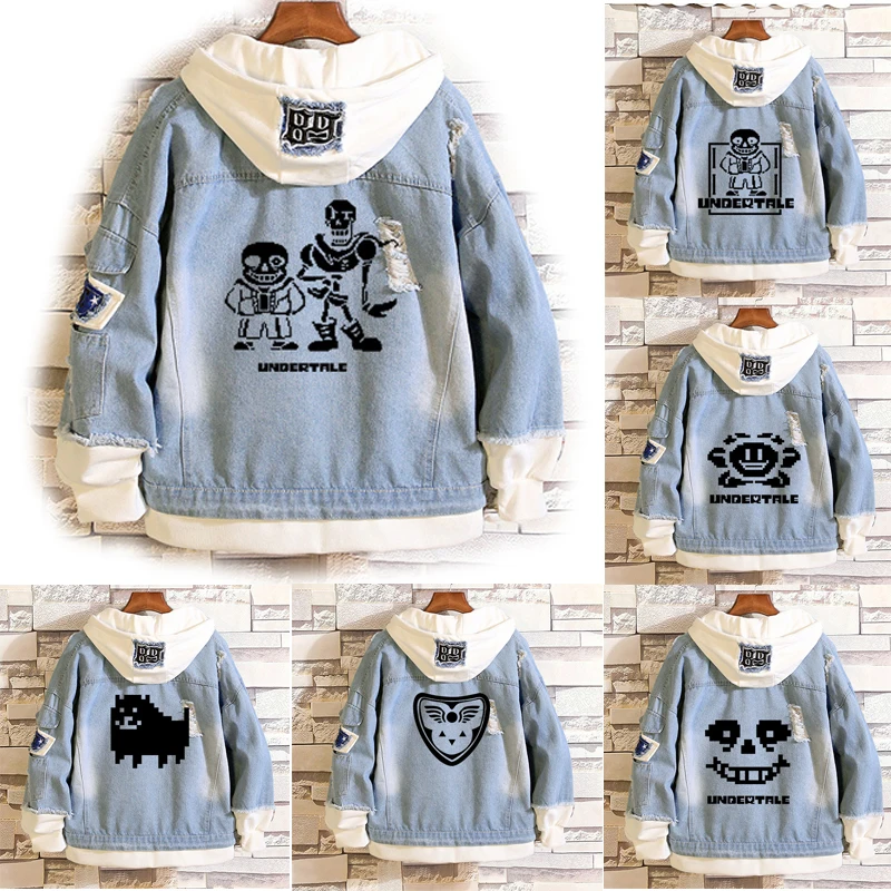 

Anime Undertale Denim Jacket Frisk Cosplay Jeans Jacket Autumn Toriel Sans Hooded Sweatshirt Outwear Coat Adult Halloween TOP